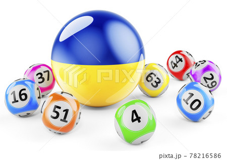 Lotto balls with Ukrainian flag. Lottery in Ukraine concept, 3D rendering Lotto balls with Ukrainian flag. Lottery in Ukraine concept, 3D rendering 78216586
