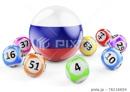 Lotto balls with Russian flag. Lottery in Russia concept, 3D rendering Lotto balls with Russian flag. Lottery in Russia concept, 3D rendering 78216604