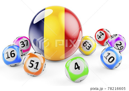 Lotto balls with Romanian flag. Lottery in Romania concept, 3D rendering Lotto balls with Romanian flag. Lottery in Romania concept, 3D rendering 78216605