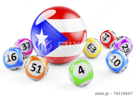 Lotto balls with Puerto Rican flag. Lottery in Puerto Rico concept, 3D rendering 78216607