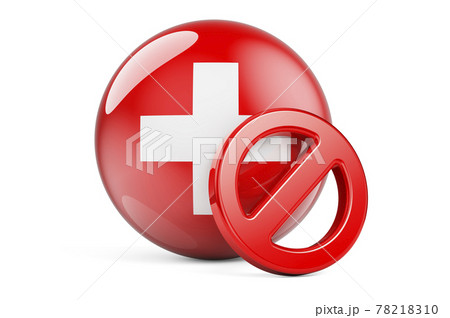Forbidden symbol with Swiss flag. Prohibition in Switzerland concept, 3D rendering Forbidden symbol with Swiss flag. Prohibition in Switzerland concept, 3D rendering 78218310