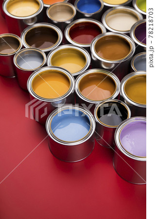Full Buckets of rainbow colored oil paint 78218703