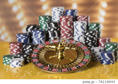 Roulette wheel running in a casino, Poker Chips 78219044