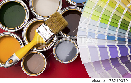 Palette of paint samples and paintbrush 78219059