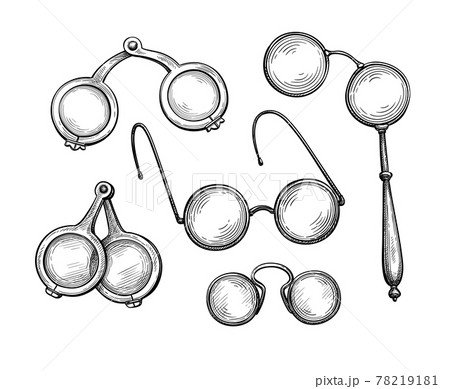 Ink sketch set of ancient spectacles. 78219181