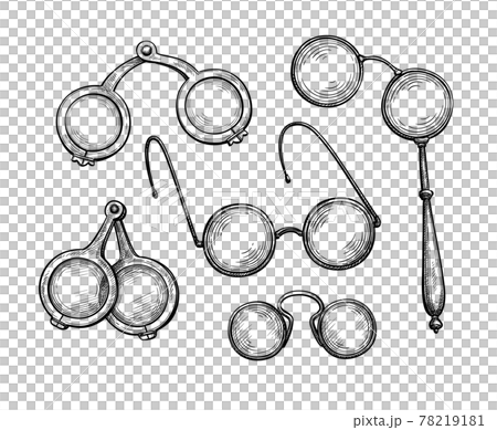 Ink sketch set of ancient spectacles. 78219181