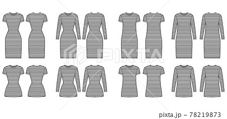 Set of Dresses sailor technical fashion illustration with stripes, long elbow short sleeve knee mini length pencil skirt 78219873