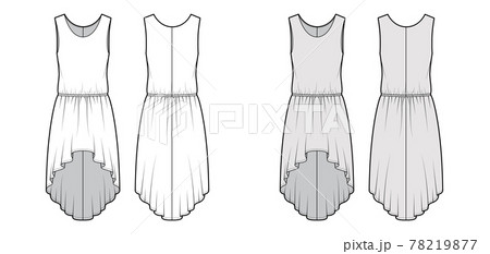 Dress high-low technical fashion illustration with sleeveless