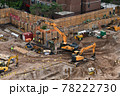 Excavators digging on skyscraper construction site with foundation pit 78222730