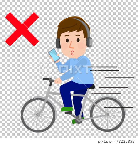 Illustration of a man driving a dangerous bicycle, traffic violation 78223855