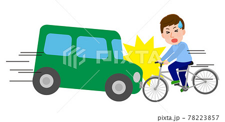 自転車で車と正面衝突する男性 交通事故 イラストのイラスト素材