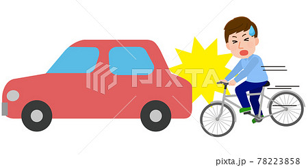 停止している車に自転車で衝突する男性 イラストのイラスト素材