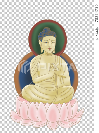 釈迦如来坐像　カラー　白背景 78224759