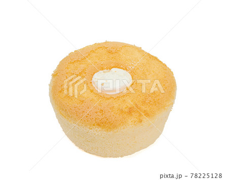 Chiffon Cake, a close up of homemade vanilla sponge cake with cream bakery isolated on white background. Chiffon Cake, a close up of homemade vanilla sponge cake with cream bakery isolated on white background. 78225128