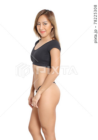asian woman with black bikini in studio on white background asian woman with black bikini in studio on white background 78225308