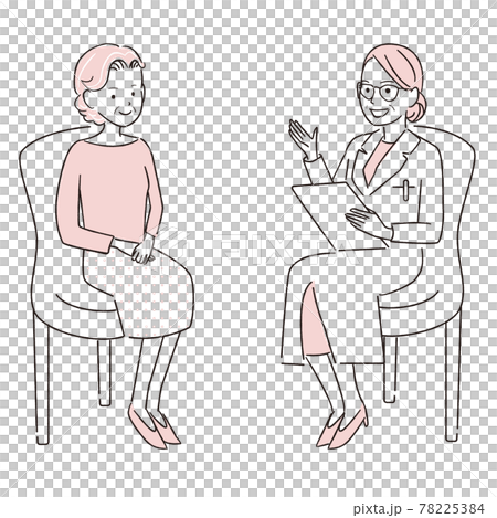 手描き1color シニアの女性　診療・ 検診・診察　対面　女医 78225384