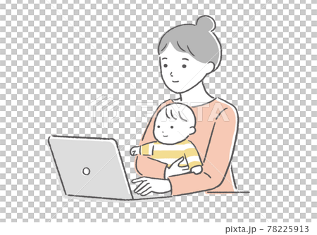 一個抱著嬰兒工作的女人 78225913