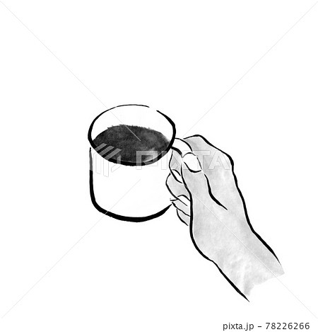 コーヒーを飲む手元(墨で描いた人物） 78226266