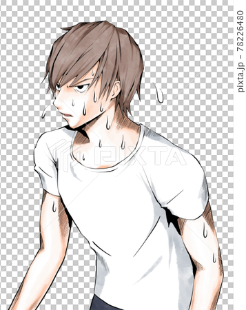 漫画風カラー_暑くて汗をかく白シャツの男_縦 78226480