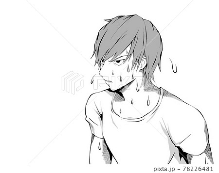漫画風_暑くて汗をかく白シャツの男_横 漫画風_暑くて汗をかく白シャツの男_横 78226481
