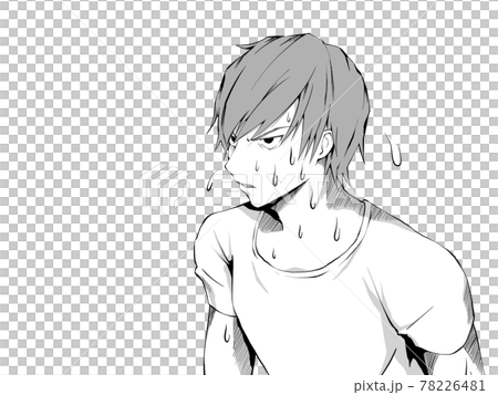 漫画風_暑くて汗をかく白シャツの男_横 漫画風_暑くて汗をかく白シャツの男_横 78226481