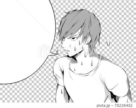 漫画風_暑くて汗をかく白シャツの男_横_吹き出し 78226482