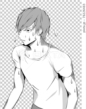 漫画風_暑くて汗をかく白シャツの男_縦 78226483