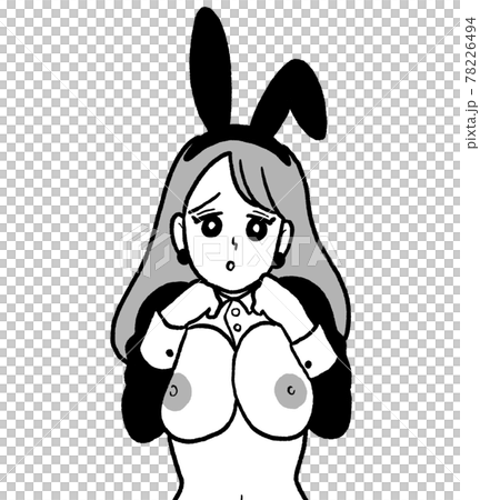 Illustration of a bunny girl with big boobs exposed in black and white 78226494