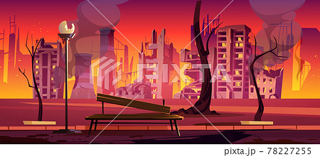 Destroyed City Park War Zone Abandoned Gardenのイラスト素材