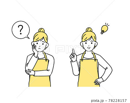主婦 考えるポーズ 疑問 閃く アイデア 女性 上半身 イラスト素材のイラスト素材