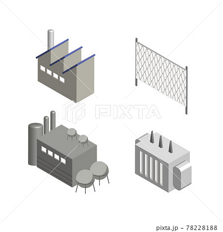 電気工事や工場に使える発変電素材セットのイラスト素材 7281