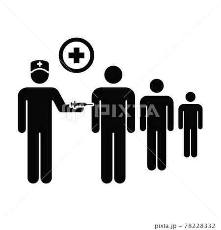 Vaccine centre icon vector with injection syringe person symbol for immunization in a glyph pictogram illustration Vaccine centre icon vector with injection syringe person symbol for immunization in a glyph pictogram illustration 78228332