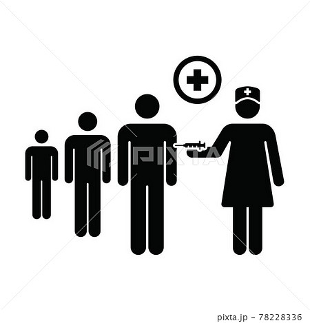 Vaccine icon vector with injection syringe person symbol for virus protection in a glyph pictogram illustration Vaccine icon vector with injection syringe person symbol for virus protection in a glyph pictogram illustration 78228336