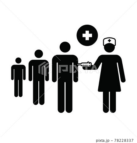 Vaccination icon vector with vaccine injection syringe person symbol for virus protection in a glyph pictogram illustration Vaccination icon vector with vaccine injection syringe person symbol for virus protection in a glyph pictogram illustration 78228337