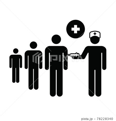 Vaccination icon vector with vaccine injection syringe person symbol for medical and healthcare treatment in a glyph pictogram illustration 78228340