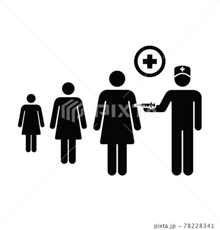 Vaccine icon vector with injection syringe person symbol for immunization in a glyph pictogram illustration Vaccine icon vector with injection syringe person symbol for immunization in a glyph pictogram illustration 78228341