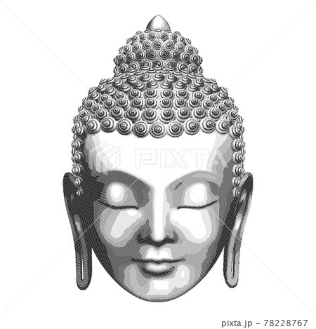 Vector black and white hatched drawing of the Buddha's head 78228767