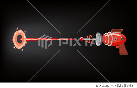 Blaster, laser, gan game, shot ray and flash, vector illustration, cartoon silhouette, red, blue, dark, for games, apps, concept for design 78228948