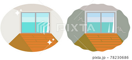 きれいな部屋とボロボロの部屋 セットイラストのイラスト素材