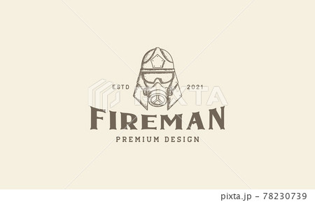 vintage engrave fireman with smoke mask logo 78230739