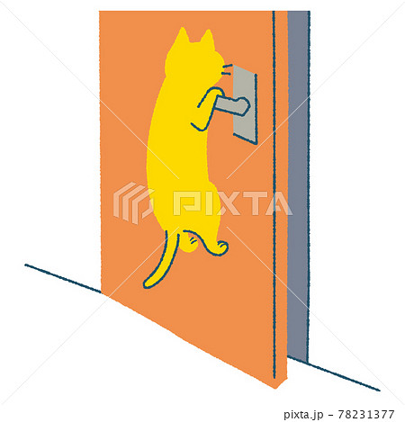ドアを開ける猫のイラストのイラスト素材