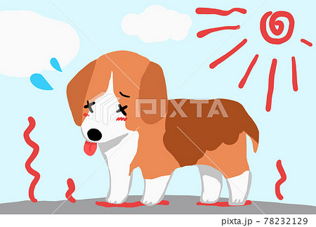 熱中症で舌を出して弱っている犬のイラストのイラスト素材