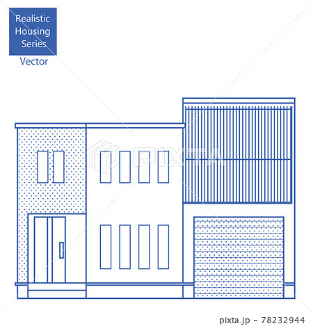 シンプルな線画の一戸建て、一軒家のイラスト(二階建て)車庫とマイホーム木造住宅 ベクター シンプルな線画の一戸建て、一軒家のイラスト(二階建て)車庫とマイホーム木造住宅 ベクター 78232944