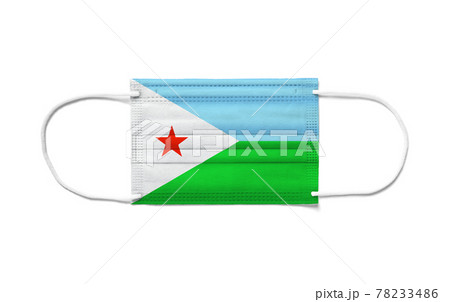 Flag of Djibouti on a disposable surgical mask. White background 78233486
