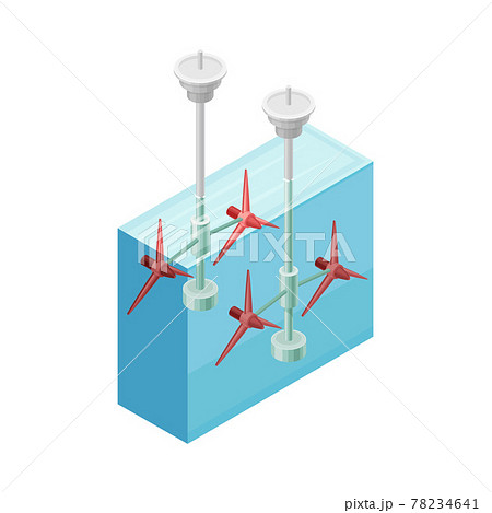 Water Turbine as Renewable Green Energy Source Isometric Vector Illustration 78234641