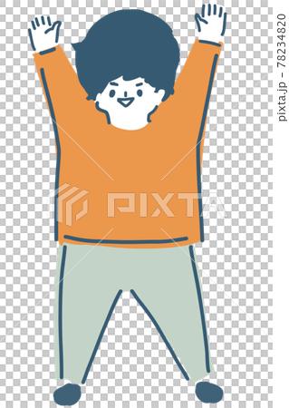 A boy who raises both hands drawn with a loose line A boy who raises both hands drawn with a loose line 78234820