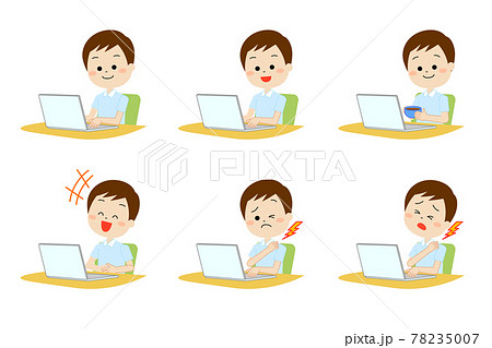 パソコンを使う男性のセット 78235007