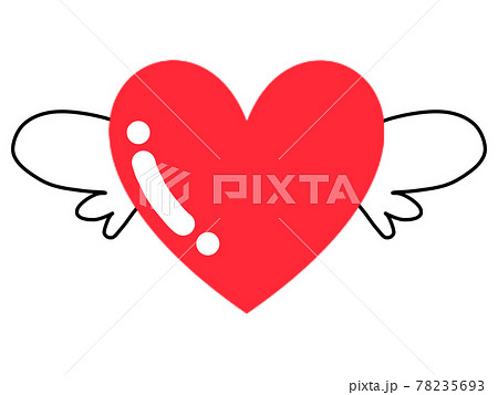 羽根付き 立体的赤いハートのイラスト素材