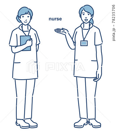 看護師の女性のイラスト 先輩後輩 ベクター 全身 78235706