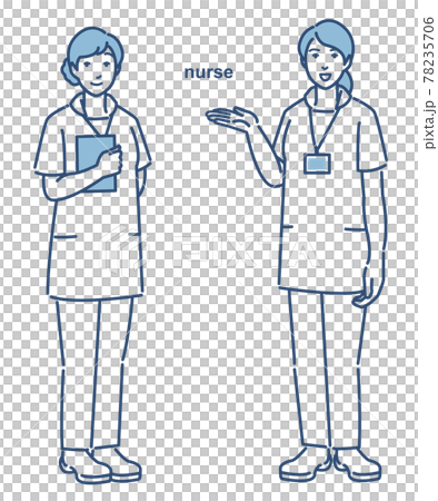 看護師の女性のイラスト 先輩後輩 ベクター 全身 78235706